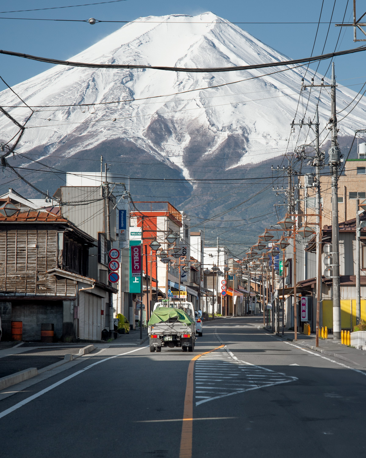 A clear view of Mt Fuji from the charming town of Fujiyoshida, Japan.