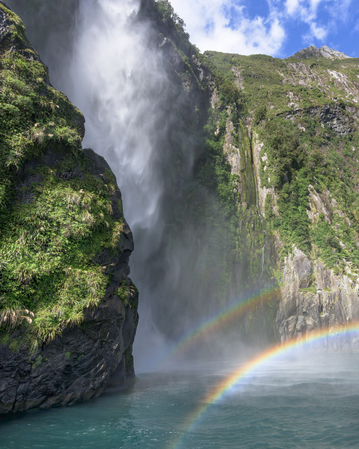 Milford Sound Waterfall, South Island, New Zealand.